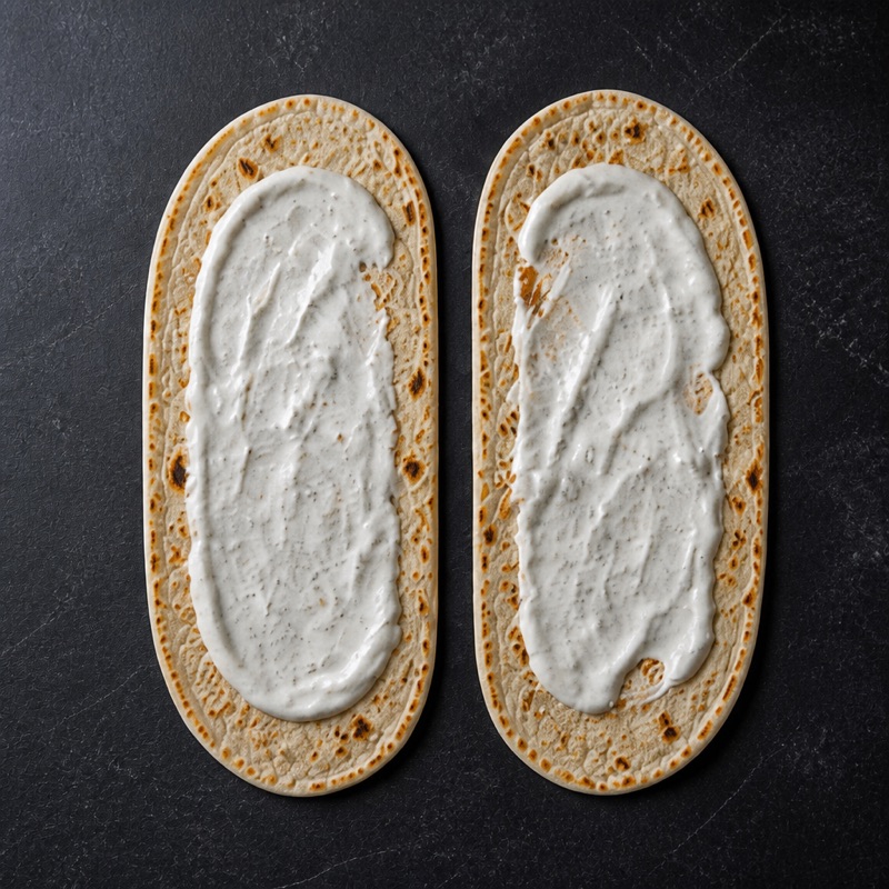 Step 2: Spread yogurt on the tortillas.