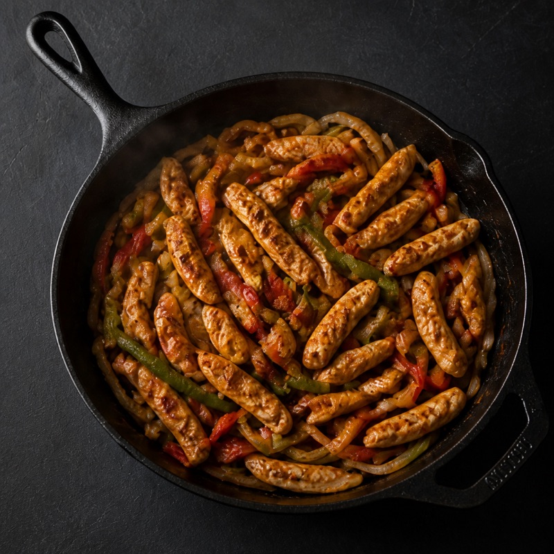Step 2: Fry chicken in oil 4 minutes, add vegetables and spices, fry 6 more.