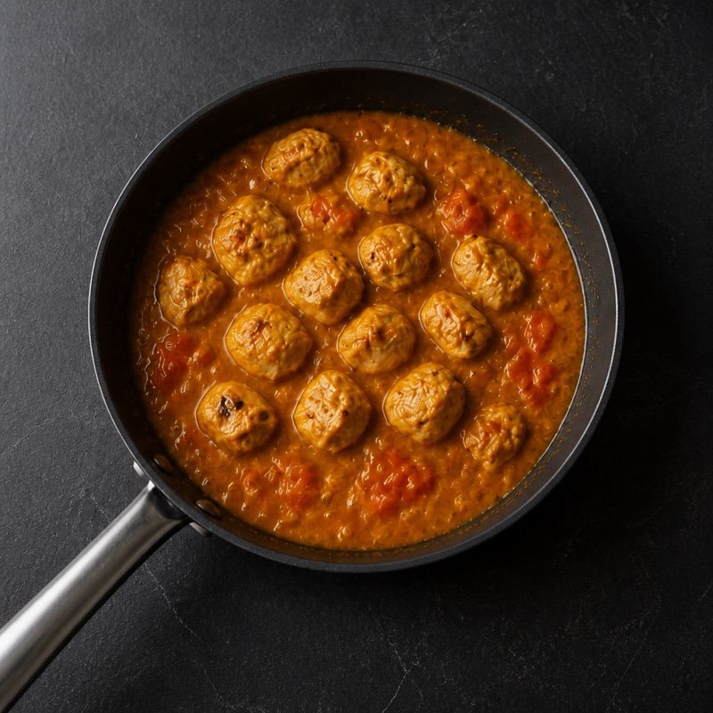 Step 3: Add diced chicken, brown, then tomatoes. Simmer 15 minutes.