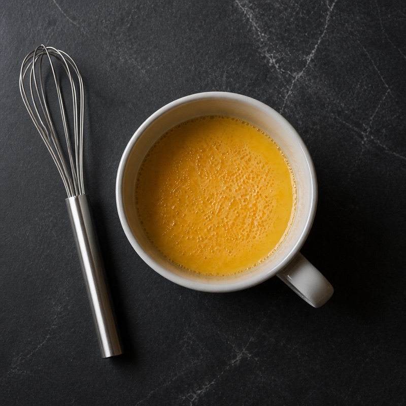 Step 1: Beat the eggs in a big mug.