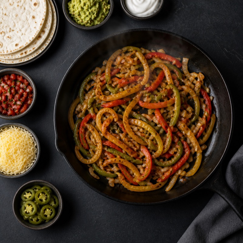 Step 2: Fry peppers and onions in the same pan.