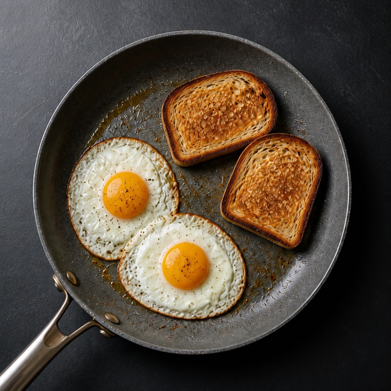 Step 3: Fry the eggs. Toast the bread.