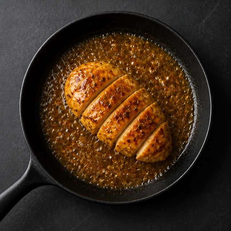 Step 3: Stir honey and mustard into the hot pan to glaze the chicken.