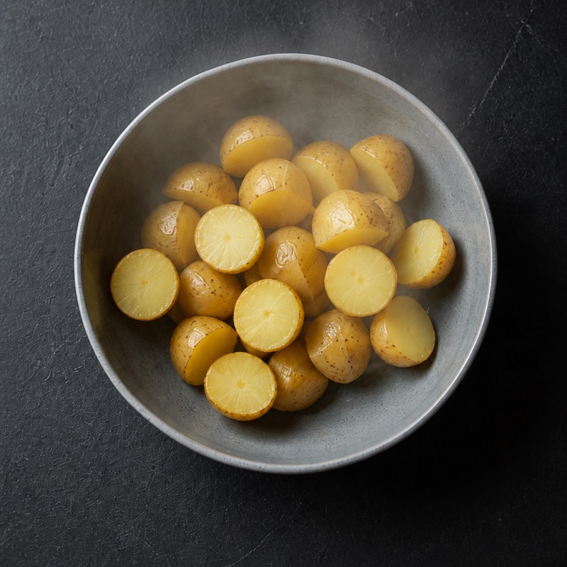 Step 1: Microwave halved potatoes 8 minutes until soft.