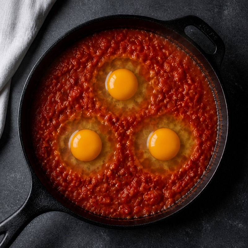 Step 2: Make three dents, crack an egg into each.